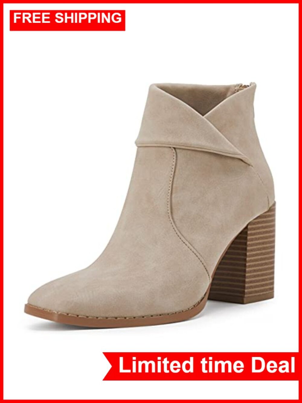 Women's Faux Leather Square Toe Ankle Boots Chunky Stacked Heel Slip On